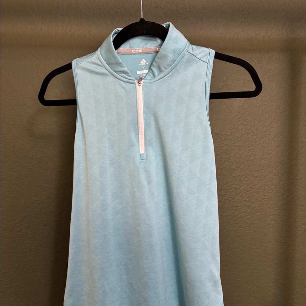 adidas Light Blue Zip Mock Neck Sleeveless Tank